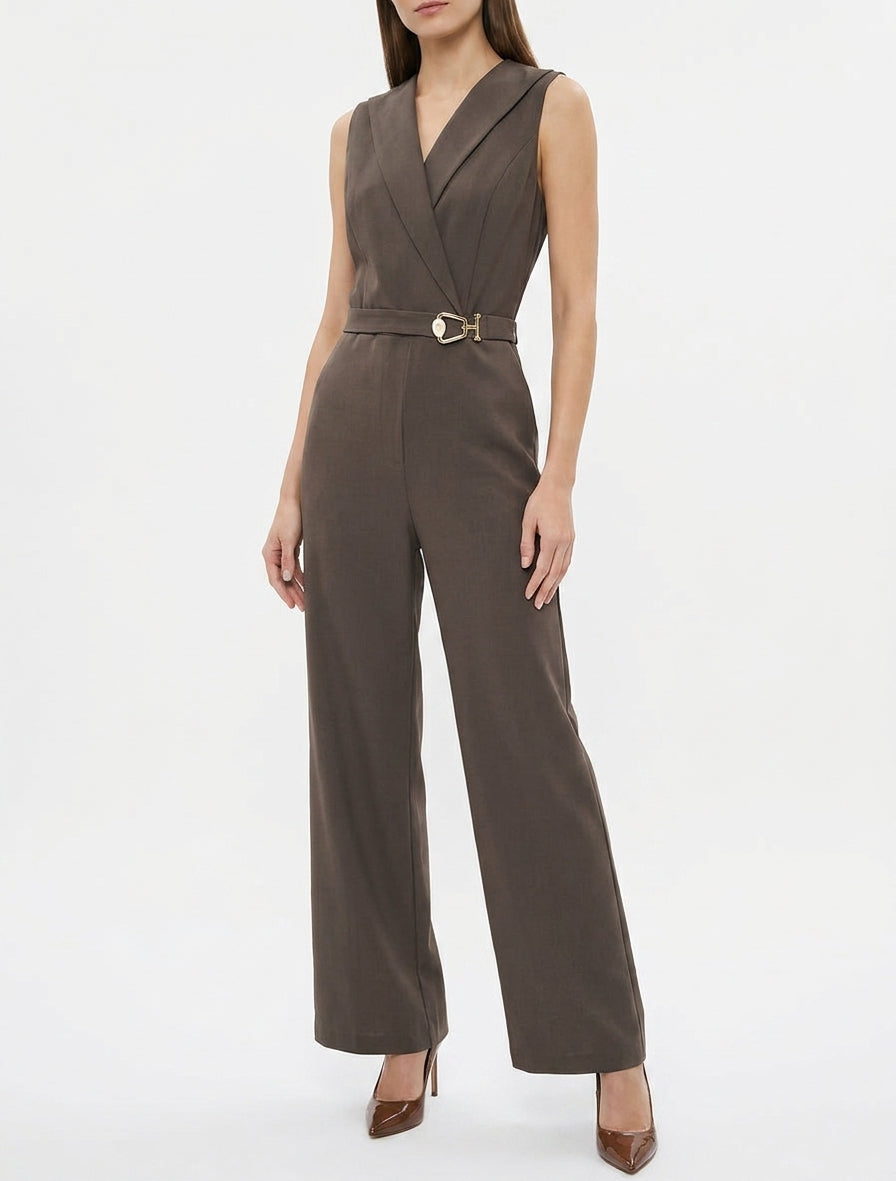 Combinaison fluide ceinture bijou - Marron