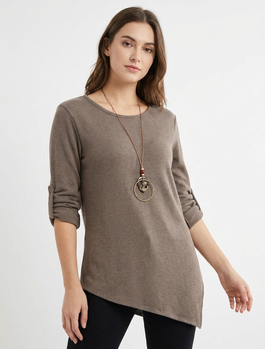 Pull asymétrique coupe droite - Taupe