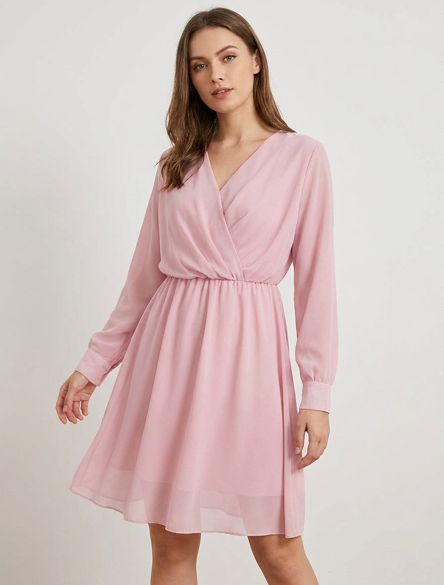 Robe évasée à manches transparentes - Rose