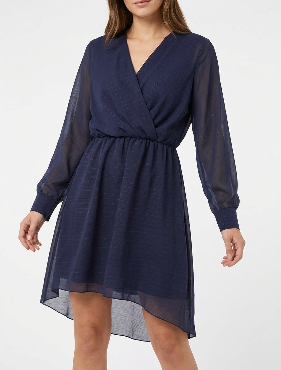 Robe évasée cache-cœur irisée - Marine