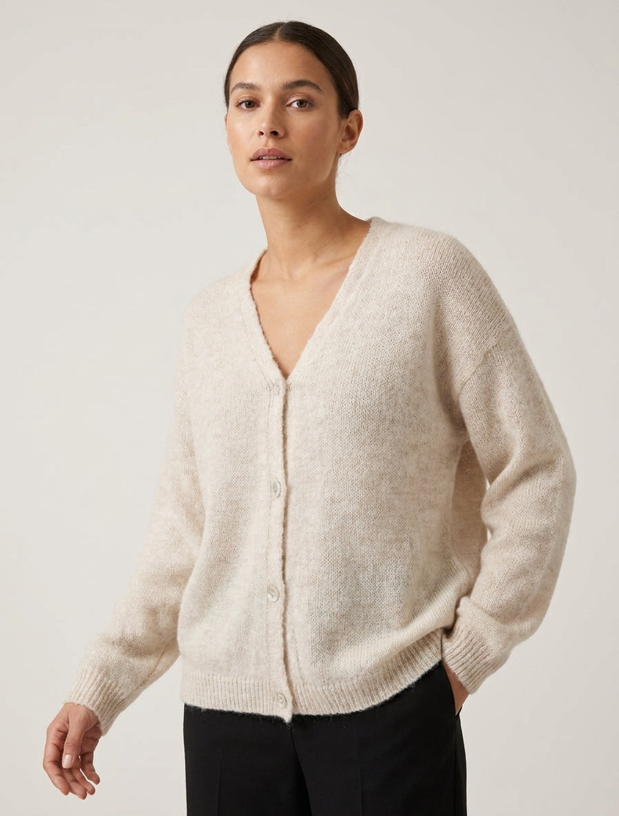 Gilet mohair boutonné ample - Écru