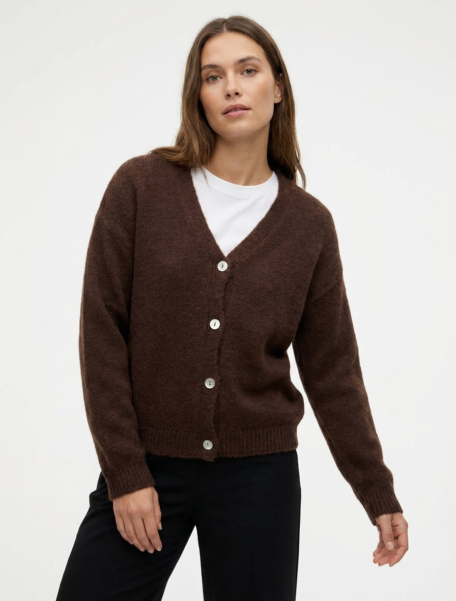 Gilet mohair ample boutonné - Marron