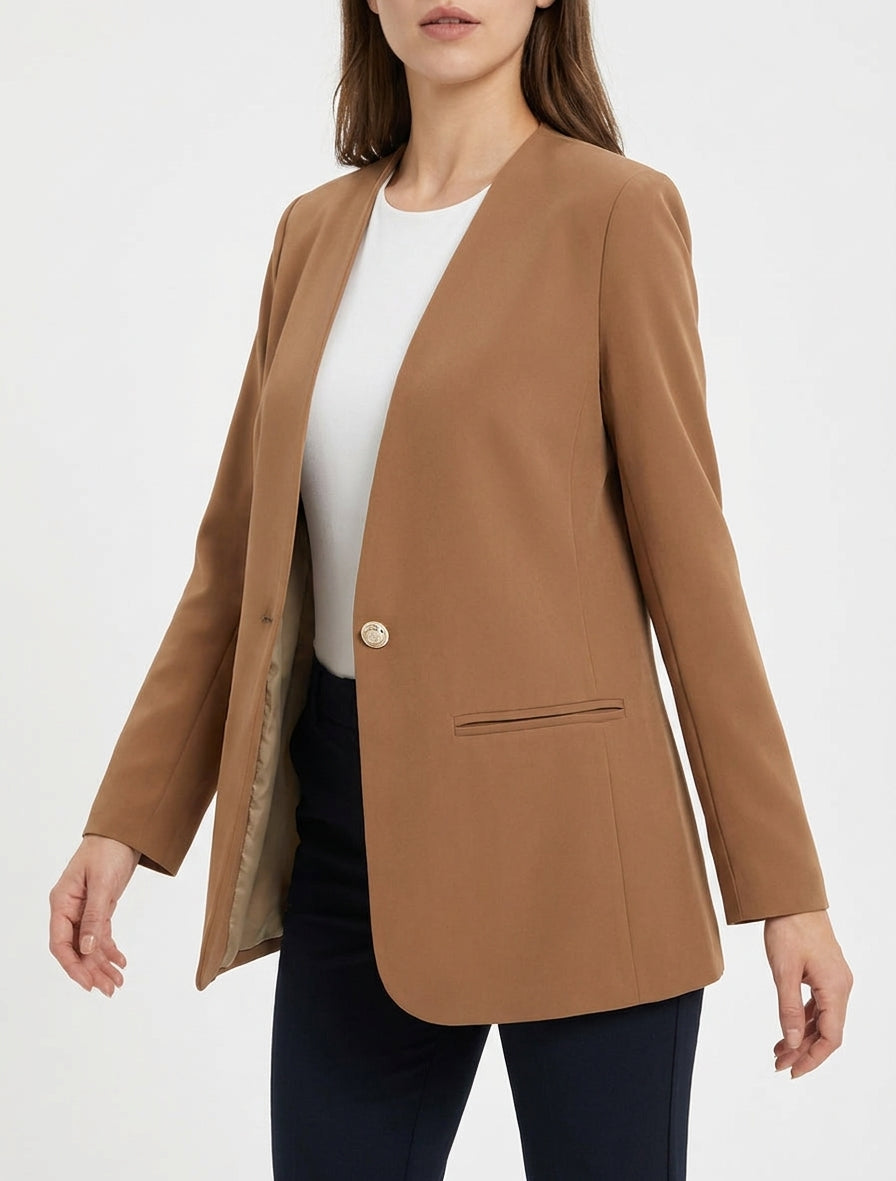 Blazer droit à épaulettes - Camel