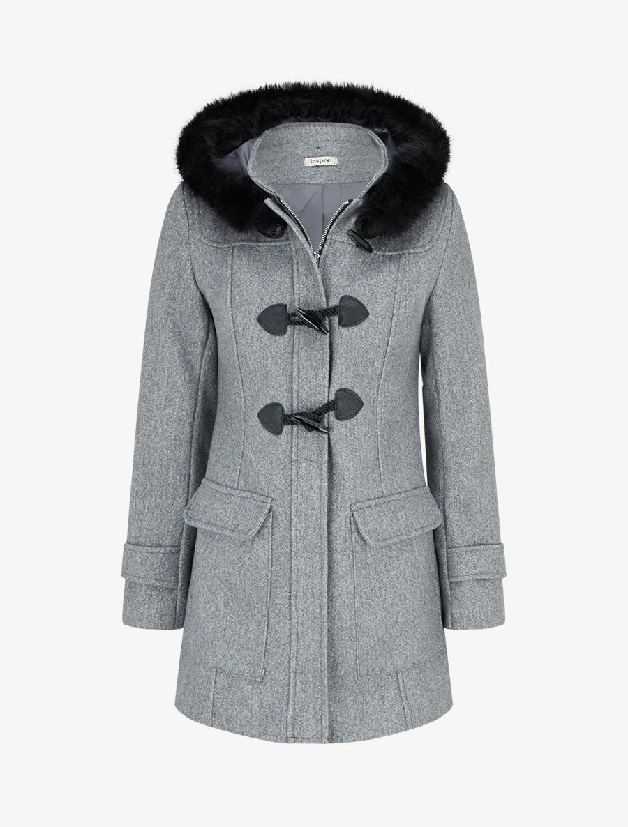 Duffle-coat uni à capuche - Gris - 1