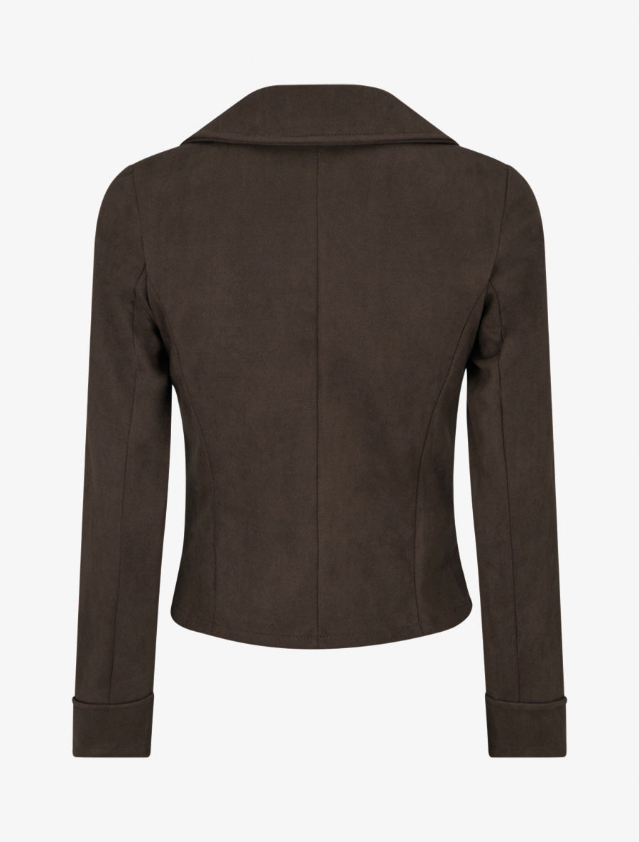 Veste droite en suédine à col cranté - Marron