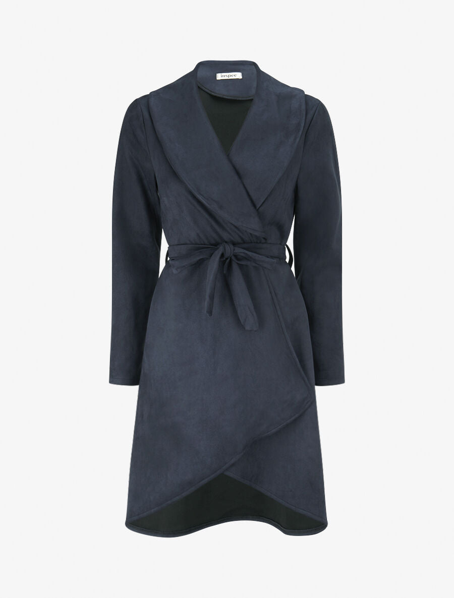 Trench long uni en suédine - Marine - 5