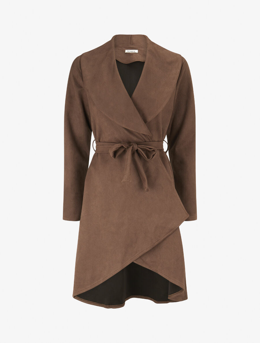 Trench long uni en suédine - Marron - 5