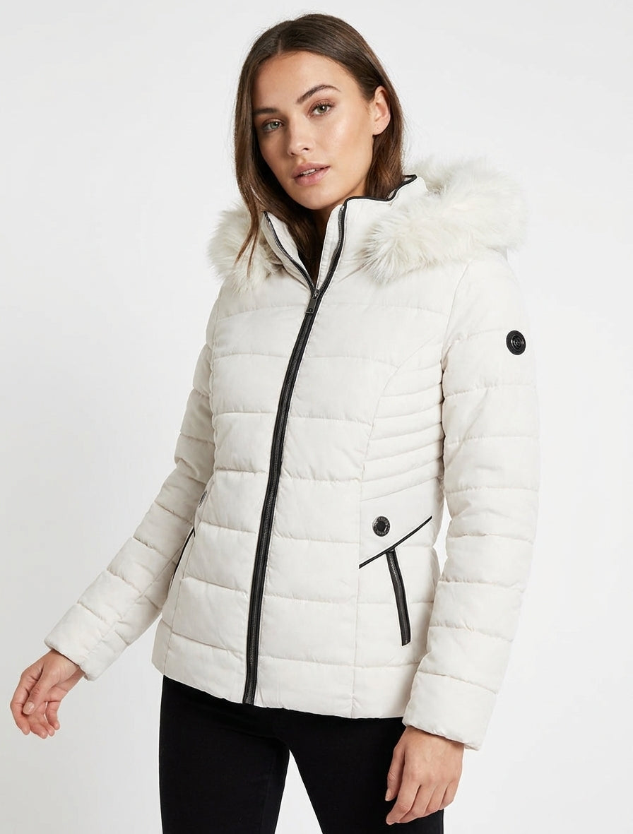 Doudoune matelassée à capuche amovible - Blanc