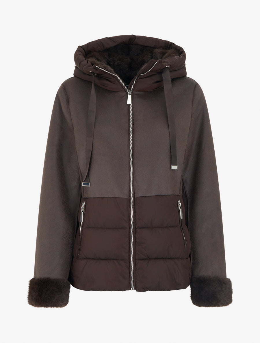 Manteau bimatière à intérieur fourrure synthétique - Marron chocolat - 1