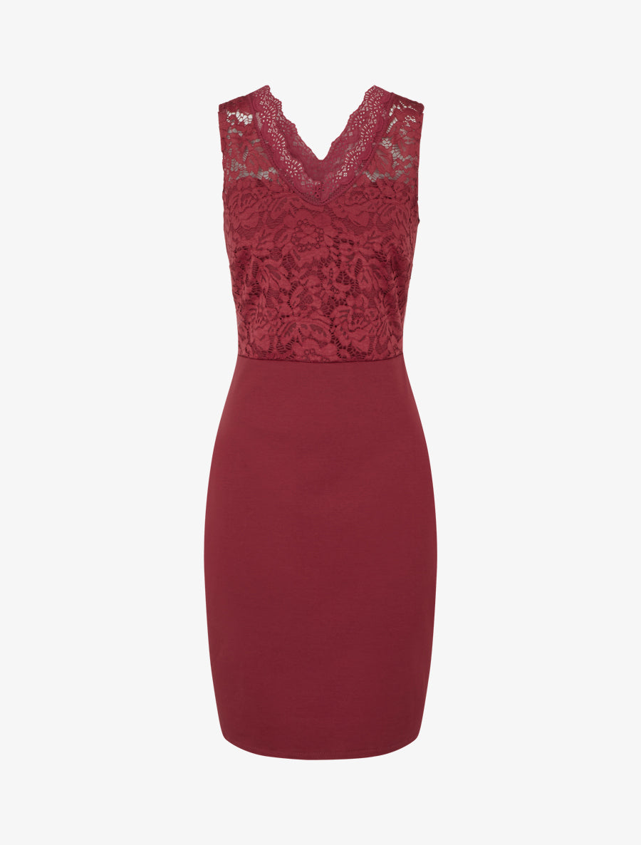 Robe ajustée sans manches à buste dentelle - Bordeaux - 1