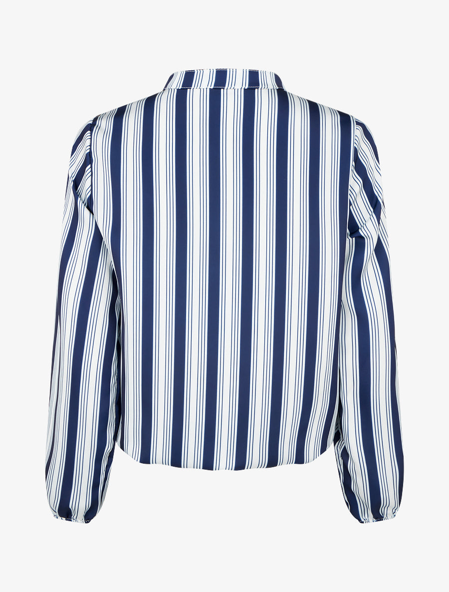 Blouse rayée satinée coupe boule - Marine - 2