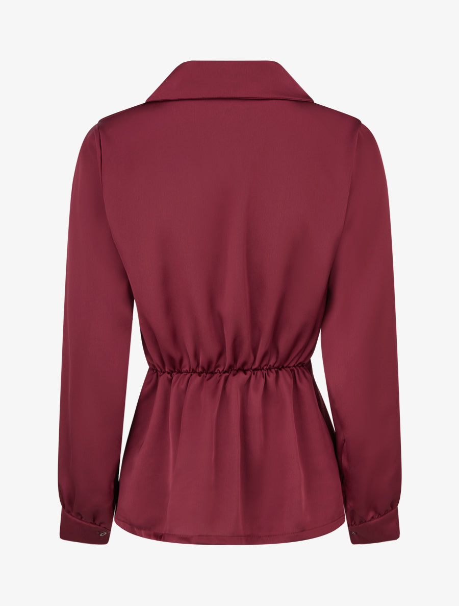 Blouse satinée à taille élastiquée - Bordeaux - 2
