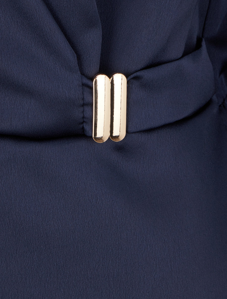 Blouse satinée à taille élastiquée - Marine - 3