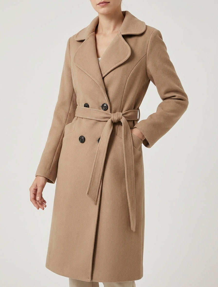 Manteau long à épaulettes et ceinture - Camel
