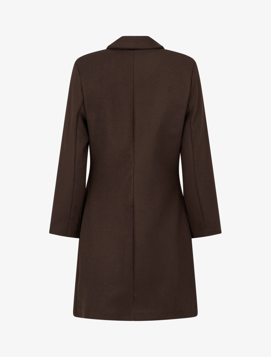 Manteau droit croisé en laine mélangé - Chocolat - 2