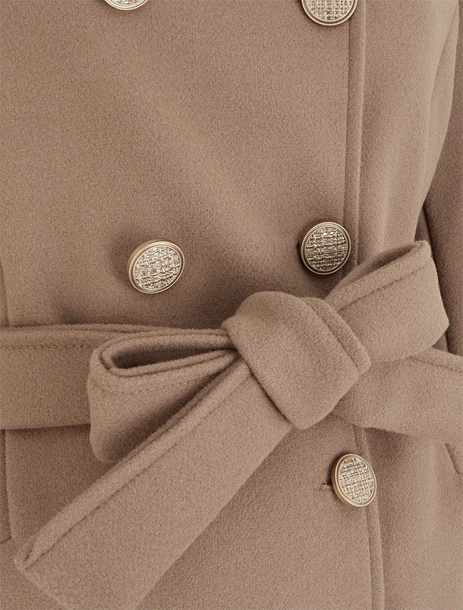 Manteau style officier en laine mélangée - Camel - 3