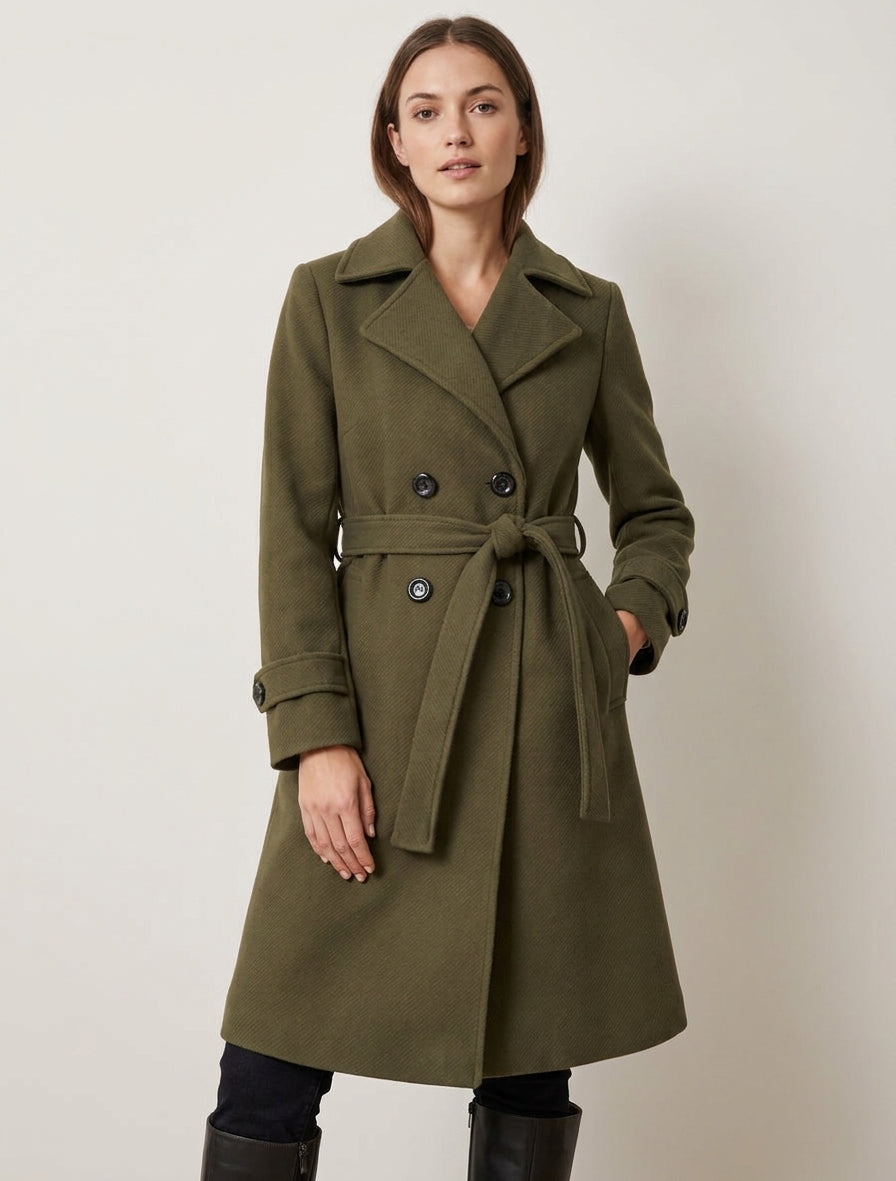 Manteau droit texturé à épaulettes - Vert olive