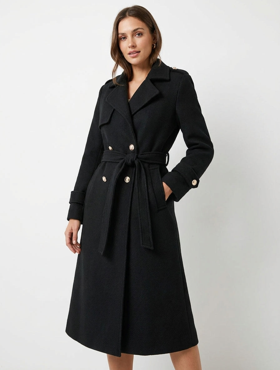 Manteau long à épaulettes - Noir