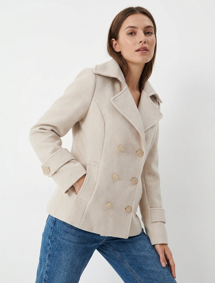 Caban croisé à épaulettes - Beige