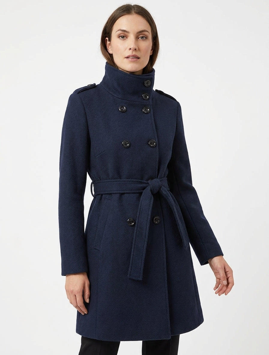 Manteau long ceinturé à épaulettes - Marine