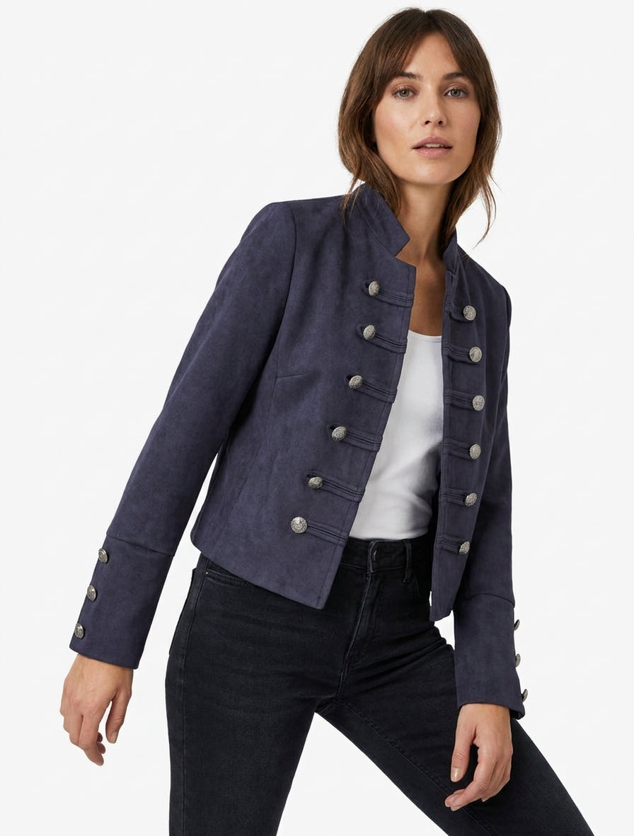 Veste suédine col officier - Marine