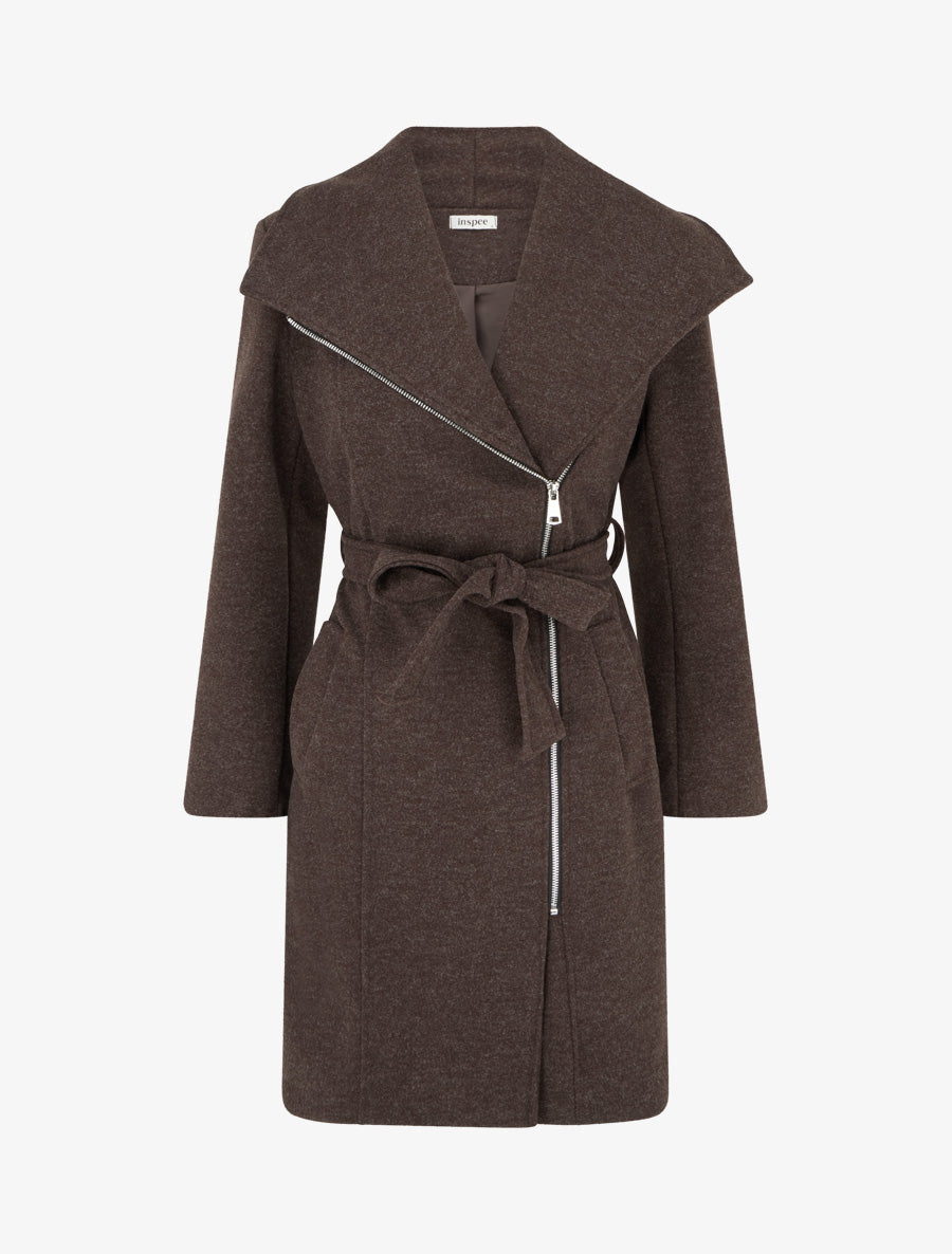 Manteau zippé col à revers - Marron - 1