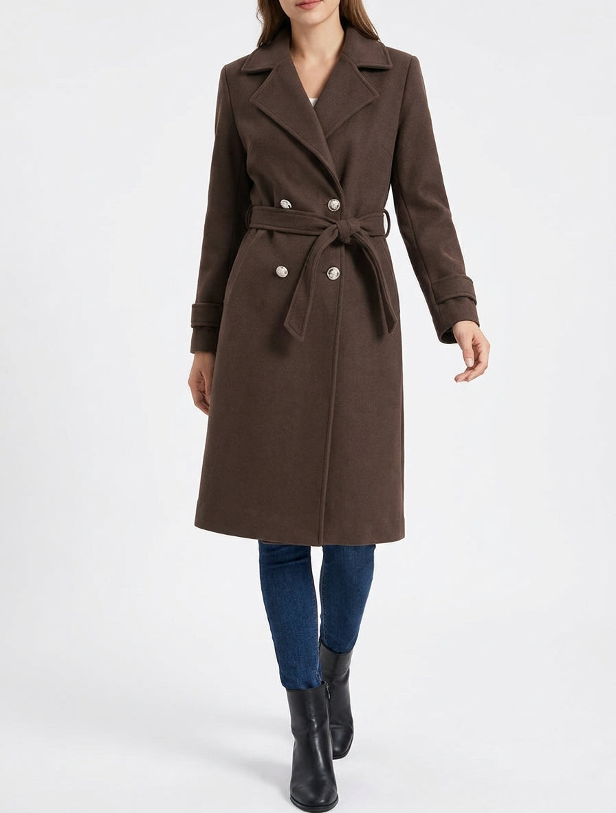 Manteau droit avec ceinture - Marron