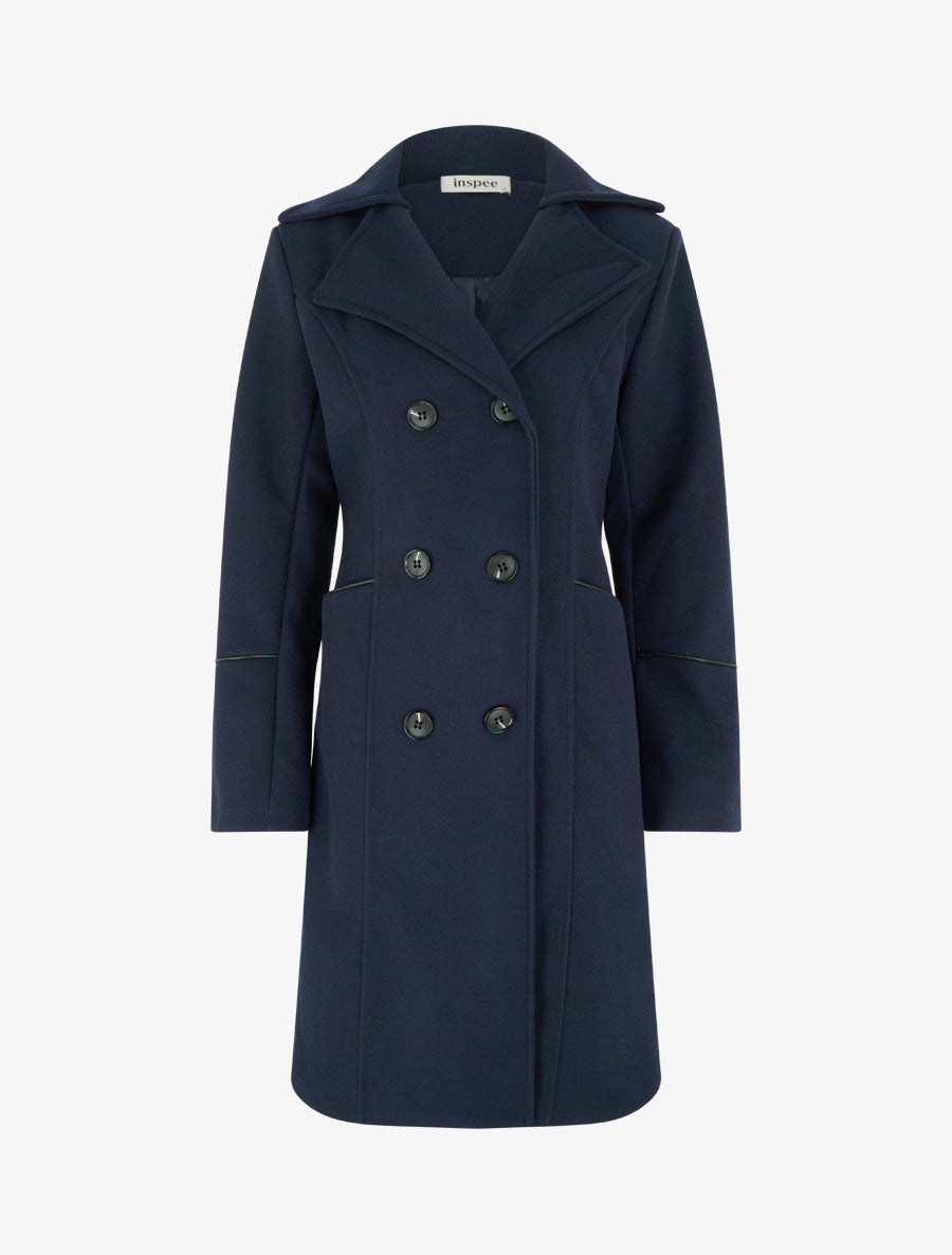 Manteau long croisé coupe droite - Marine - 1