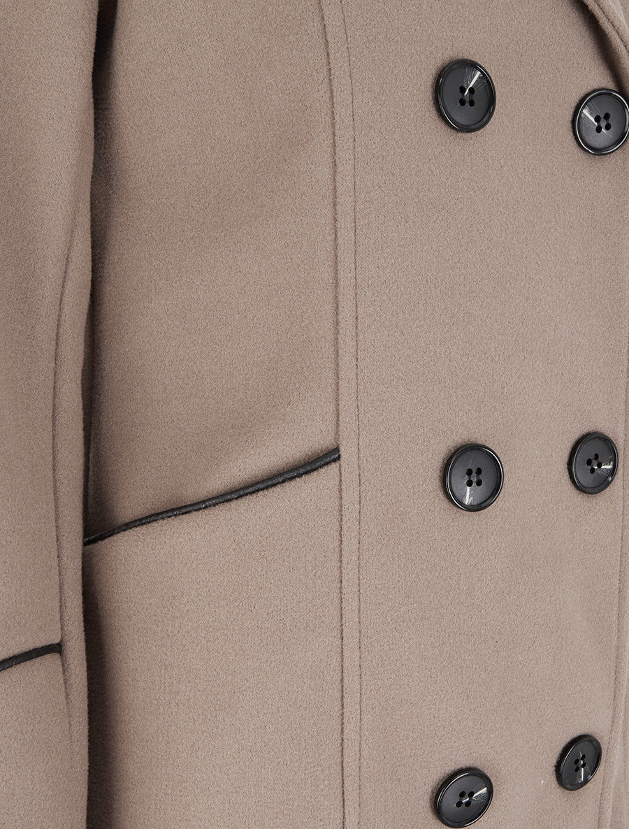 Manteau long croisé coupe droite - Taupe - 3