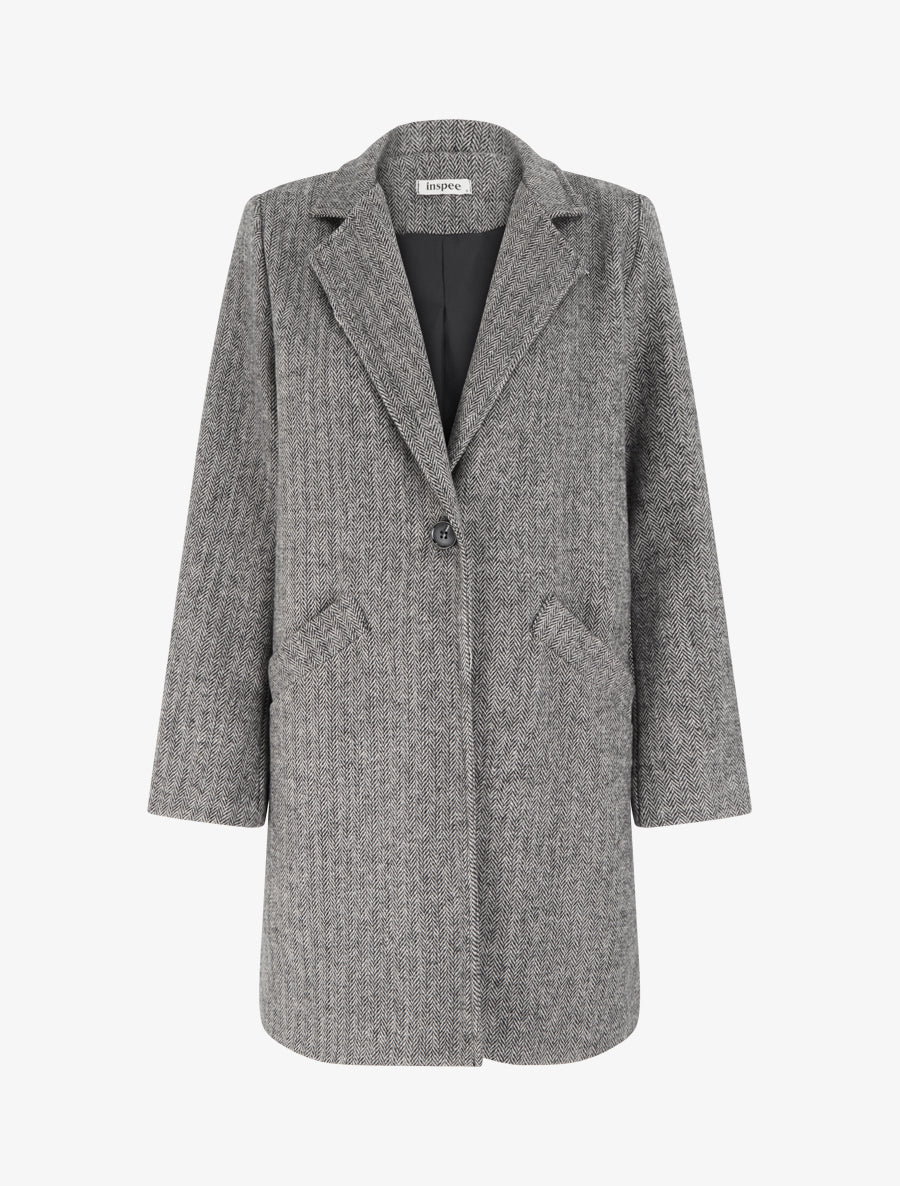Manteau boutonné imprimé chevron - Noir - 1