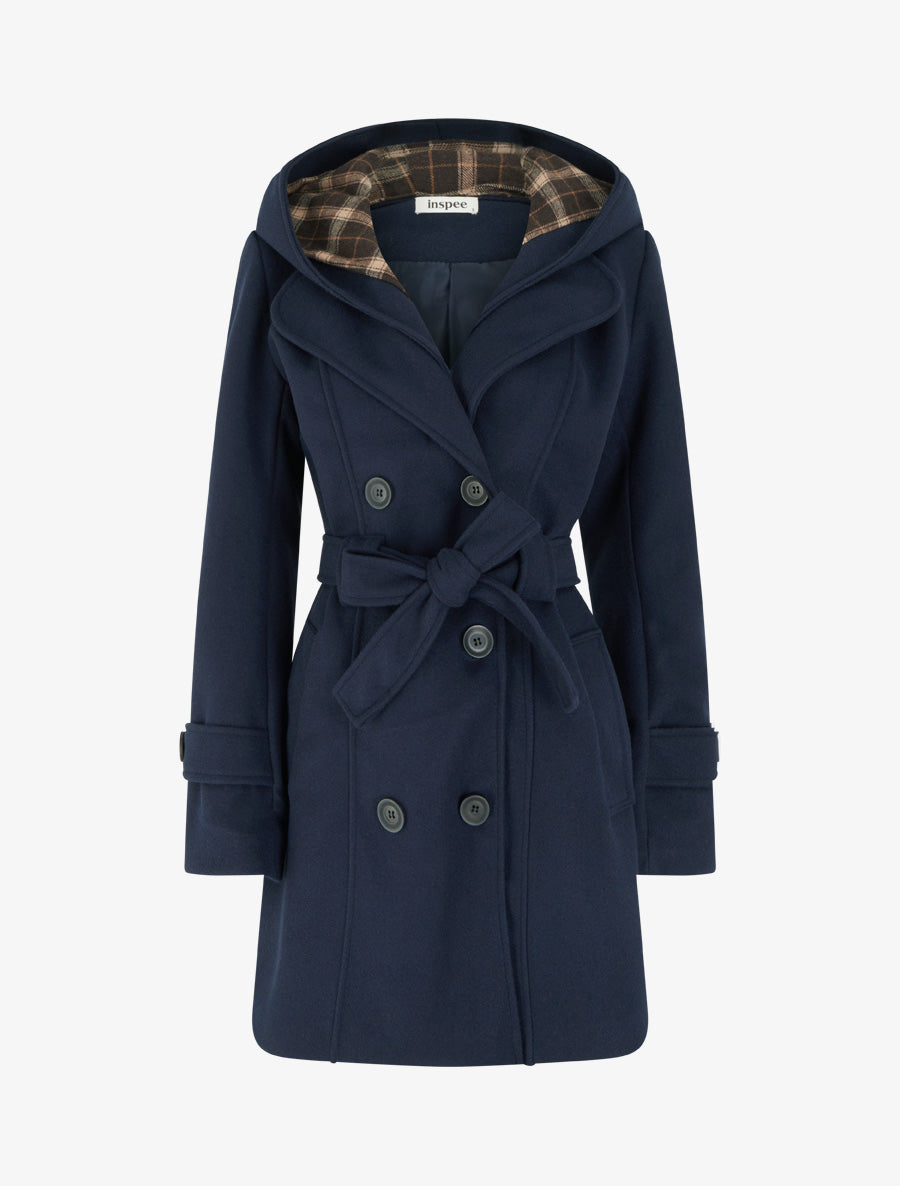 Manteau droit à capuche amovible - Marine - 1