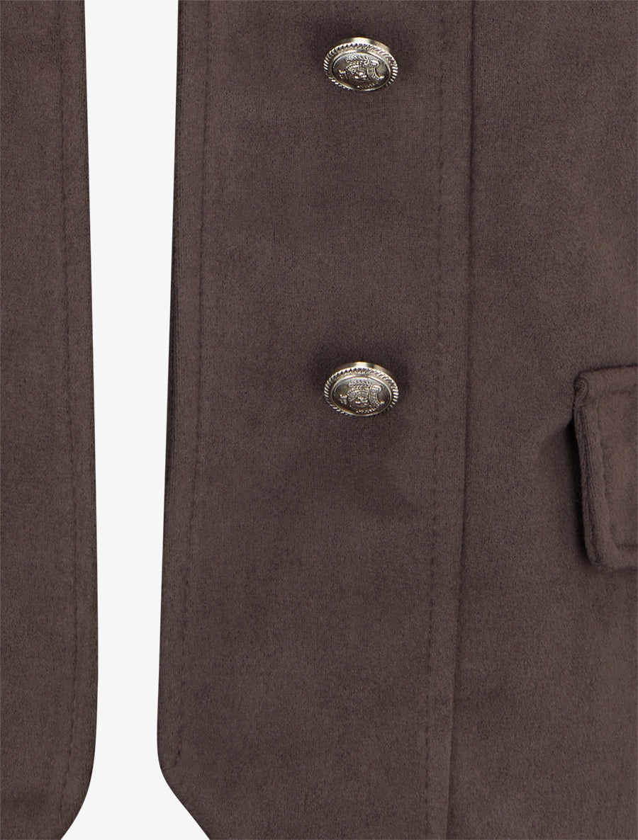 Veste en suédine à boutons décoratifs - Marron - 3