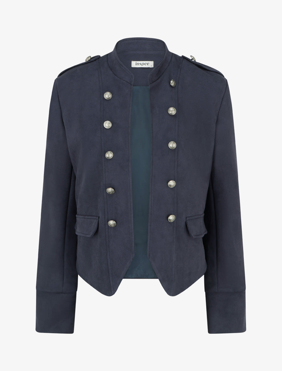 Veste en suédine à boutons décoratifs - Marine - 1