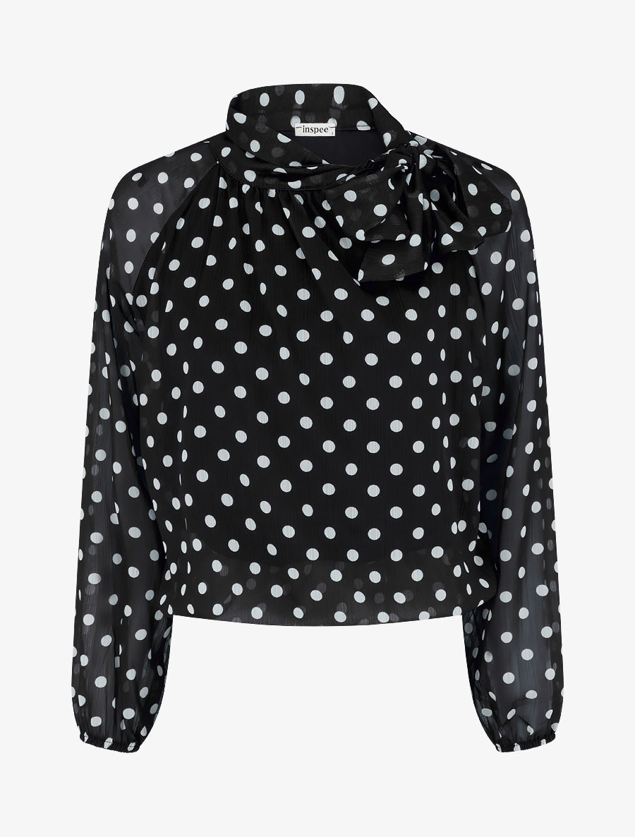 Blouse en voile imprimé à pois - Noir - 1