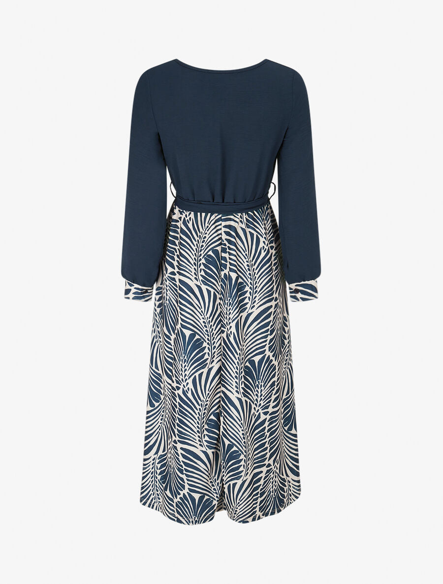 Robe évasée à jupe imprimé végétal - Marine - 2