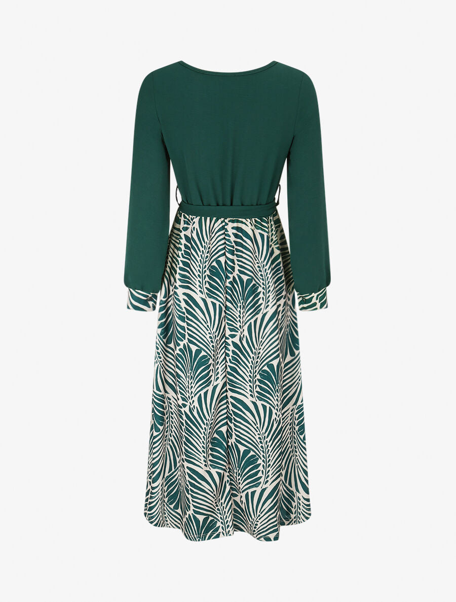 Robe évasée à jupe imprimé végétal - Vert - 2