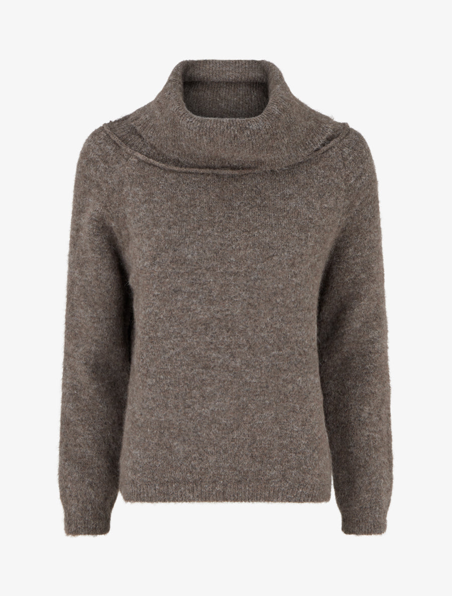 Pull en laine mélangée à col roulé - Marron - 1