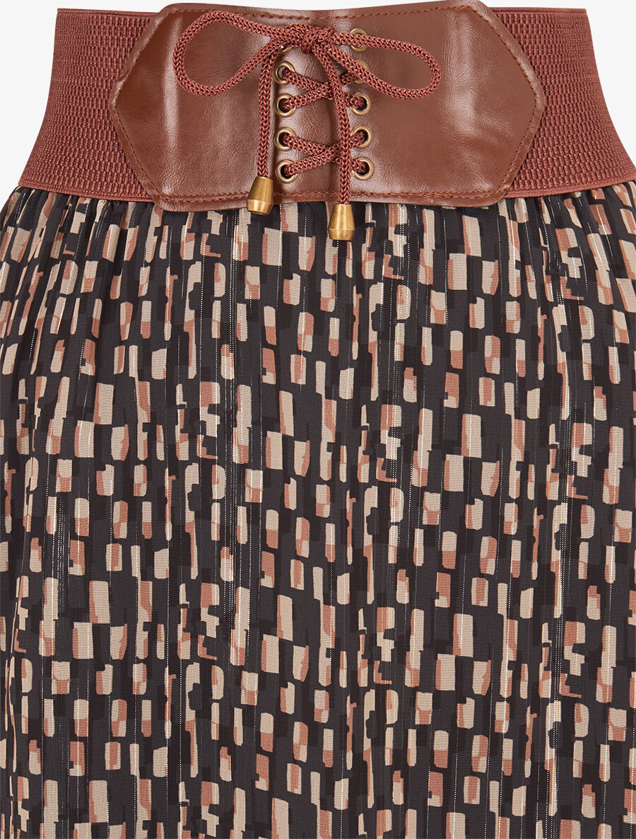 Jupe longue en voile imprimé cubes - Noir - 3