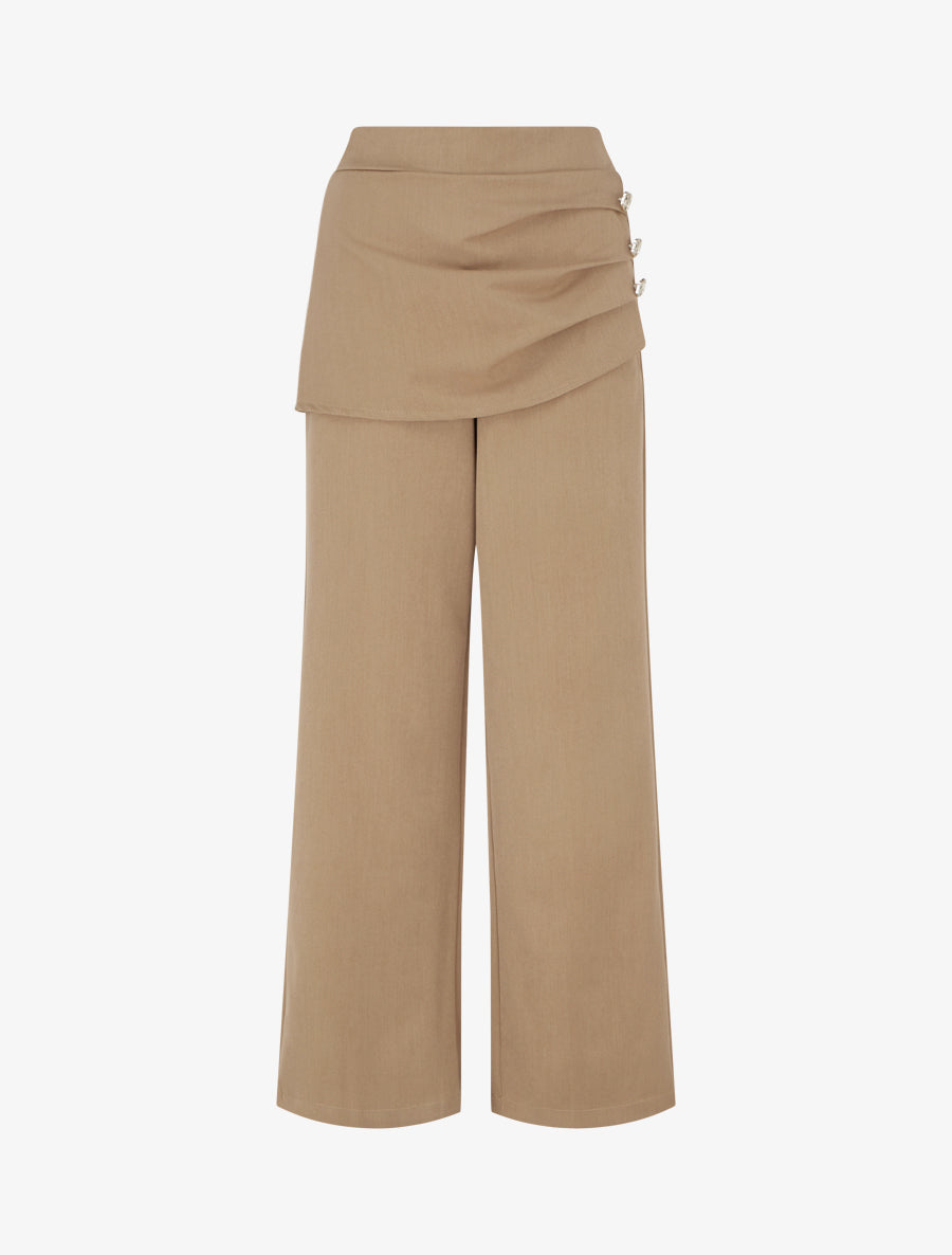 Pantalon ample taille haute et drapé - Camel clair - 1