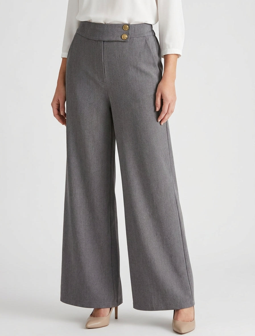 Pantalon ample à lanière boutonnée - Gris foncé