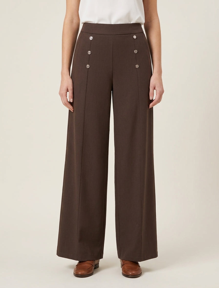 Pantalon pont taille haute - Marron