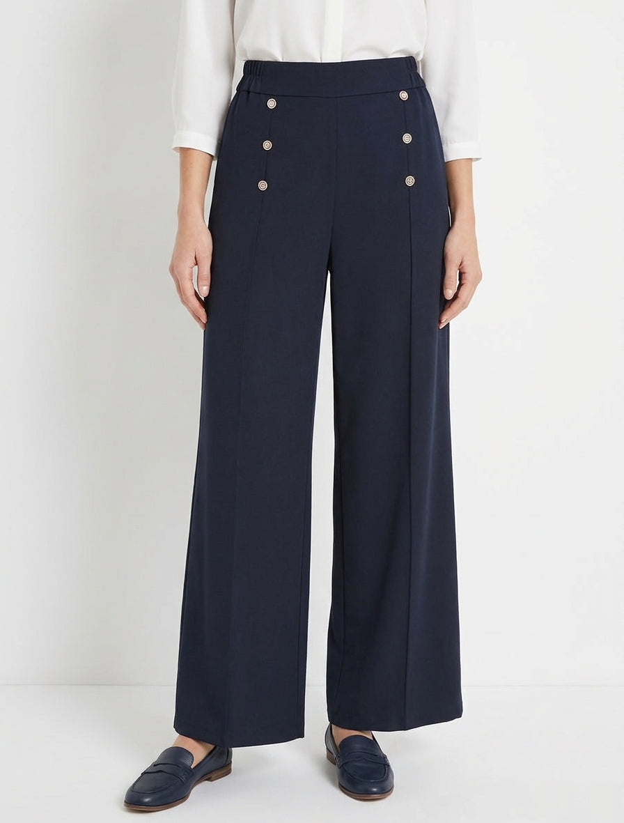 Pantalon pont taille haute - Marine