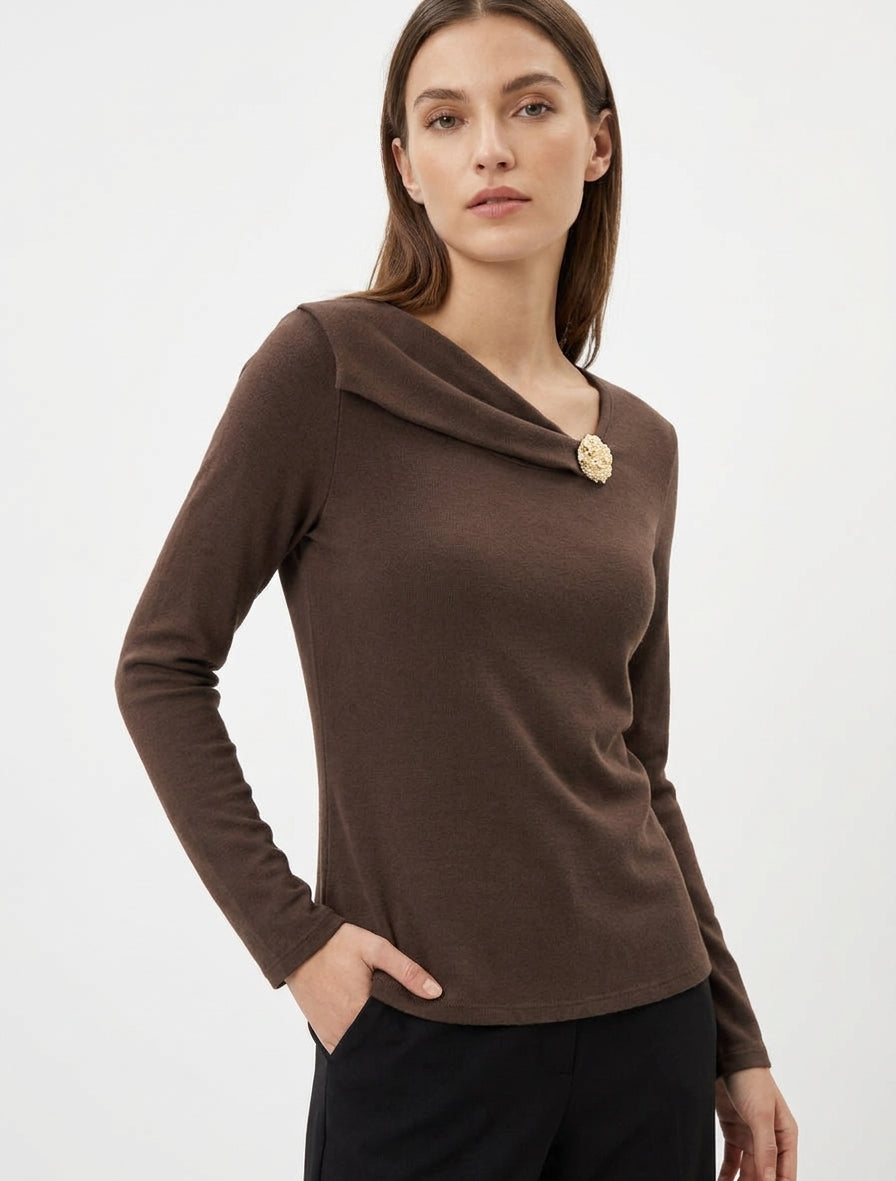 Pull fin à pan bijou - Marron