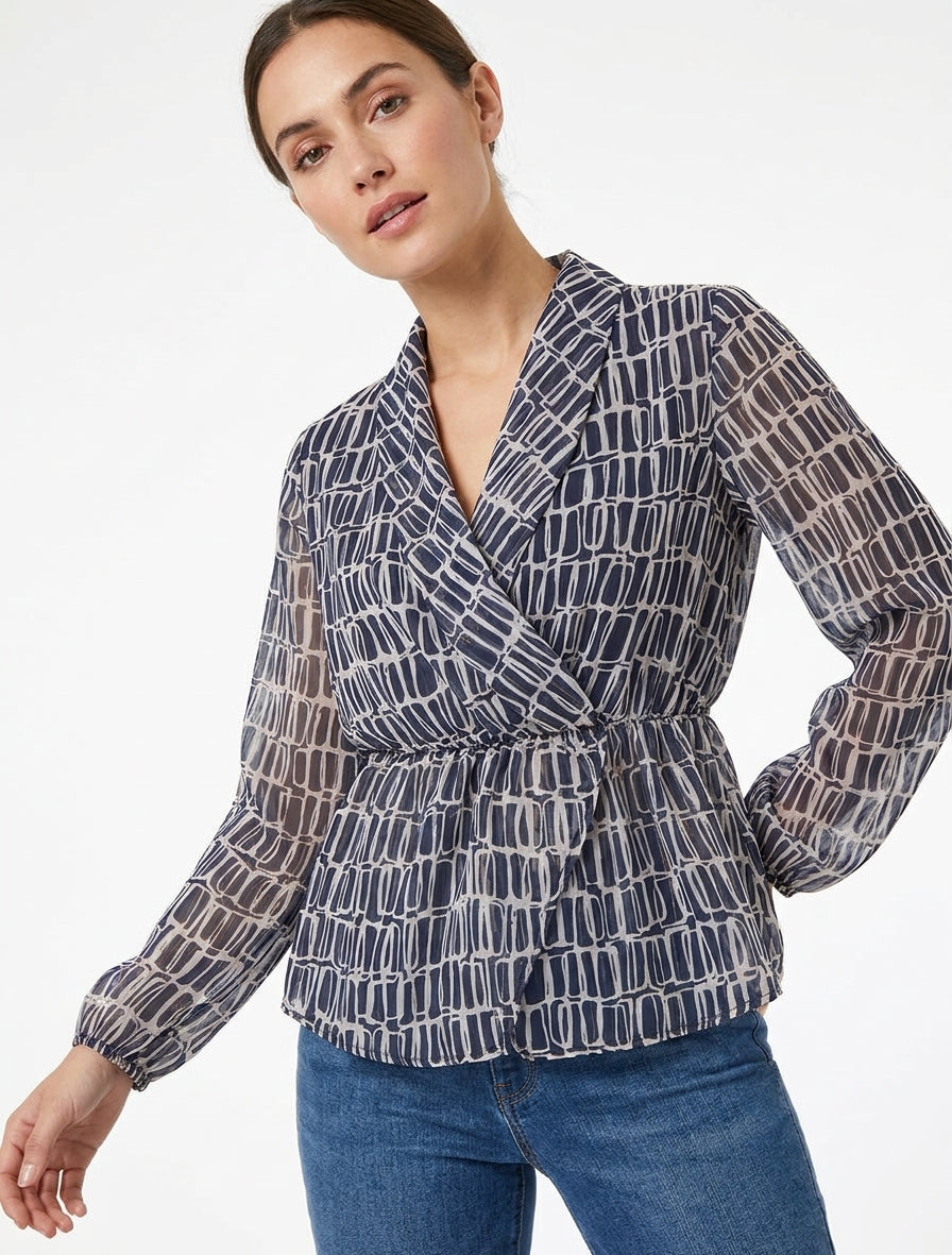 Blouse fluide péplum transparente - Marine