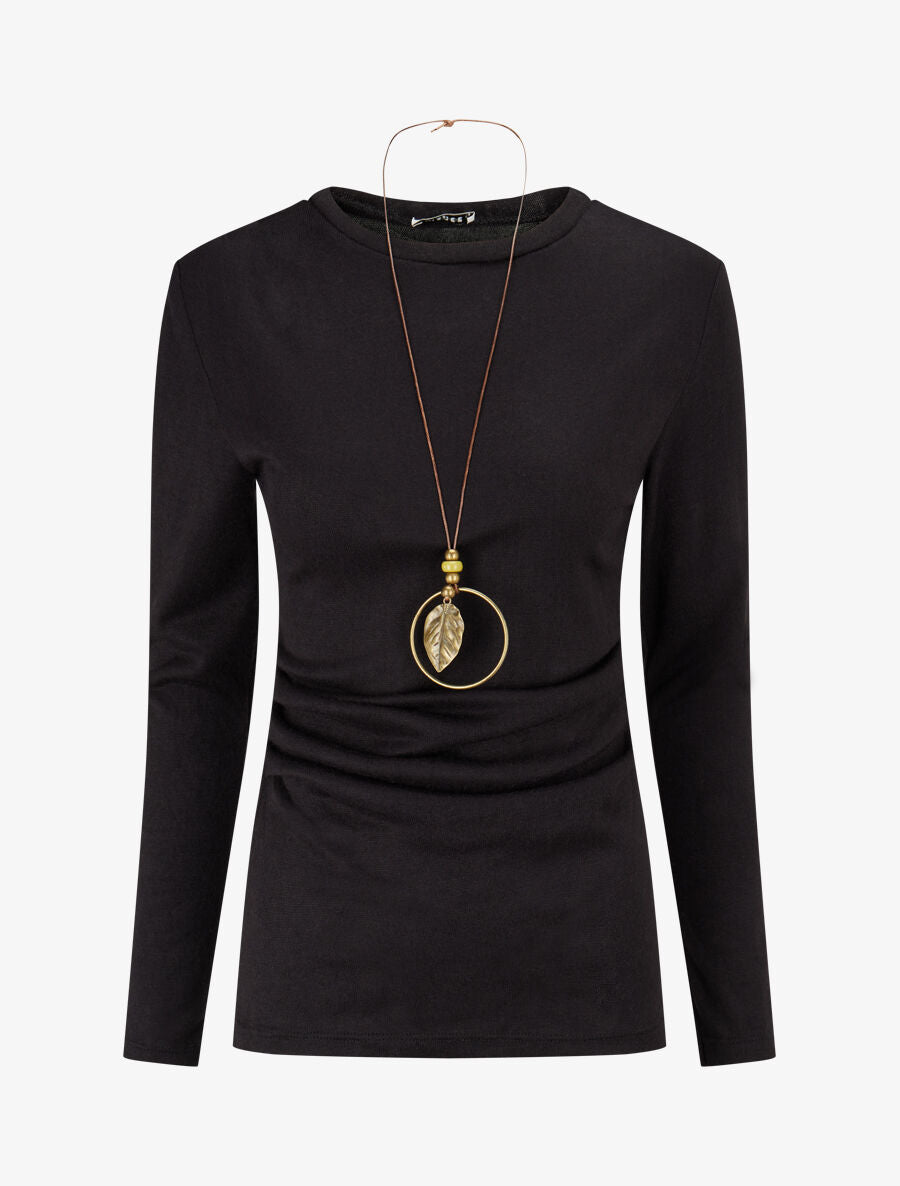Pull fin plissé - Noir - 1