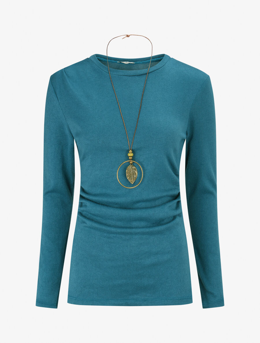 Pull fin plissé - Bleu lagon - 1