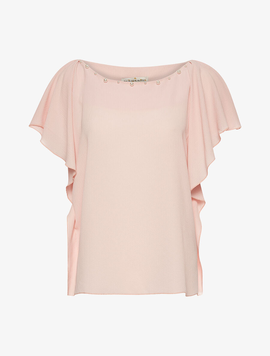 Blouse mousseline col perlé - rose - 1