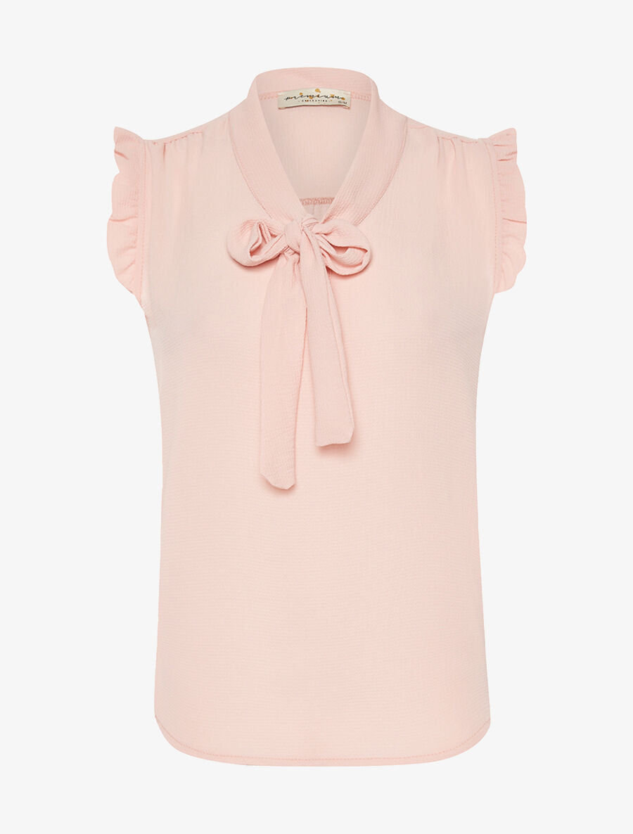 Blouse col à nouer - Rose pâle - 1