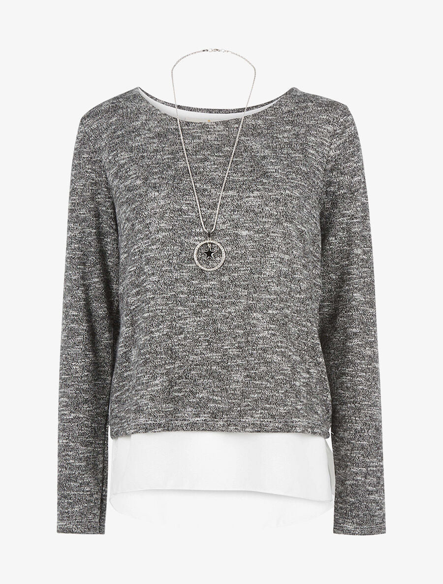 Pull chiné doublé voile - gris foncé - 3