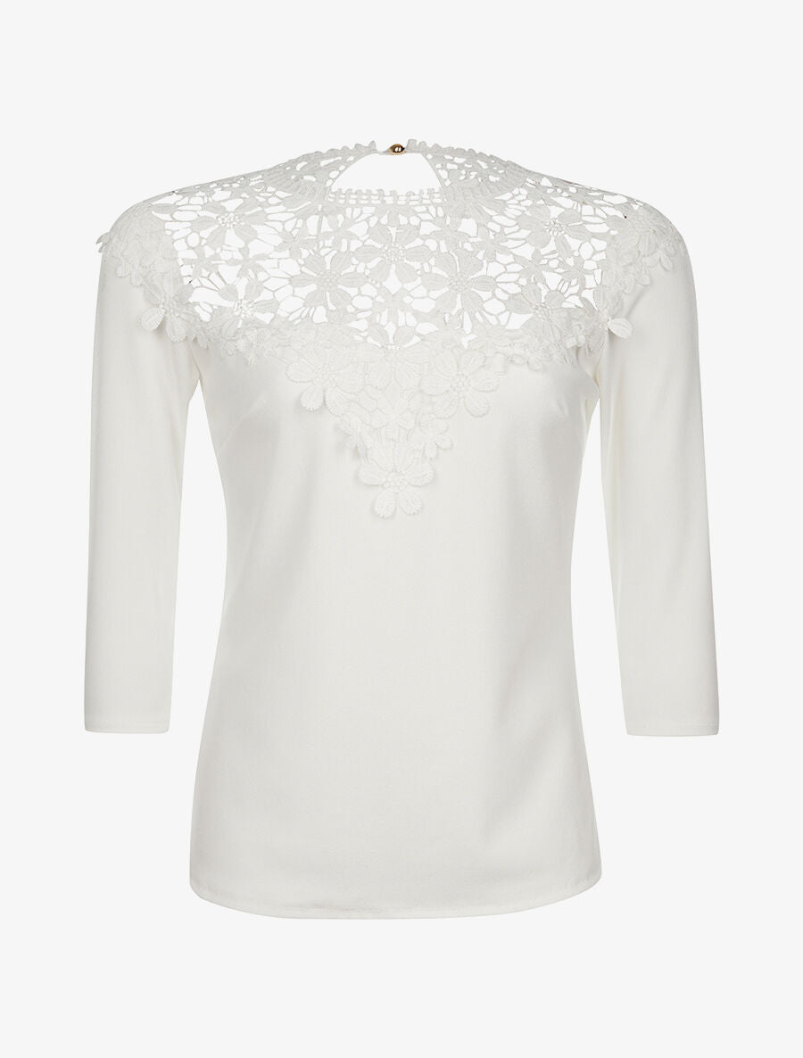 Top à plastron en dentelle - blanc - 3